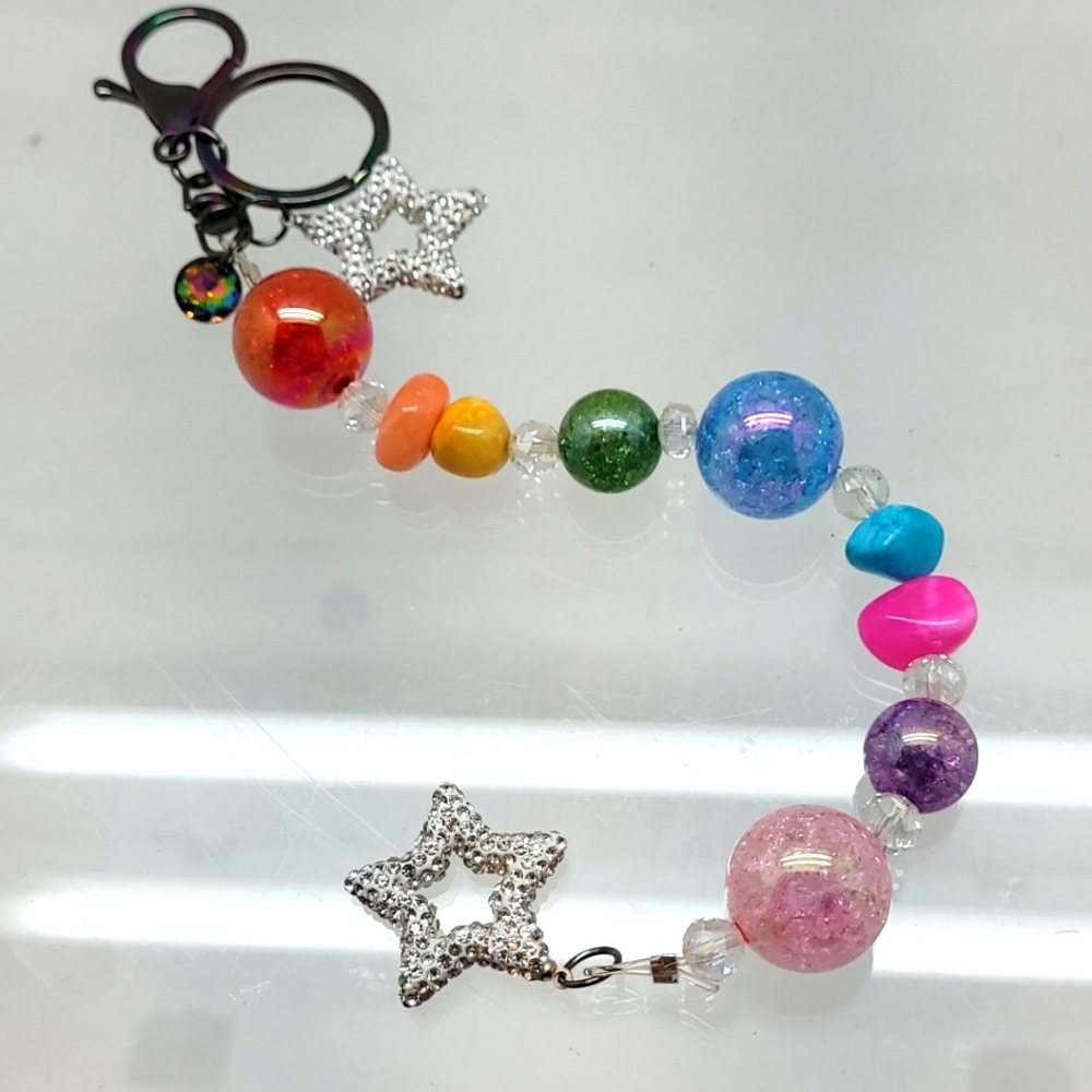 Rainbow Key Chain/Purse Charm with Swarovski Crystals & Glass Gum-ball Beads